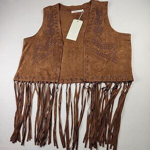 NEW La Bellum Hillary Scott 1X Fringed Studded Faux Suede Vest Cowgirl Western